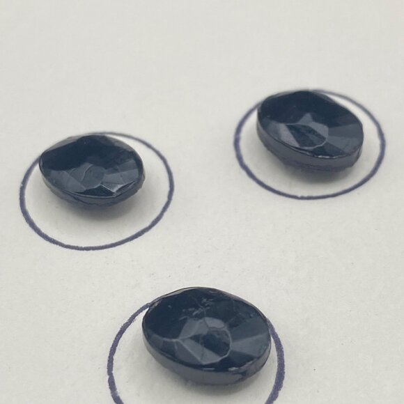 Antique Oval Black Jet Glass Buttons Set 6 Carded Victorian Faceted Self Shank - Picture 3 of 8